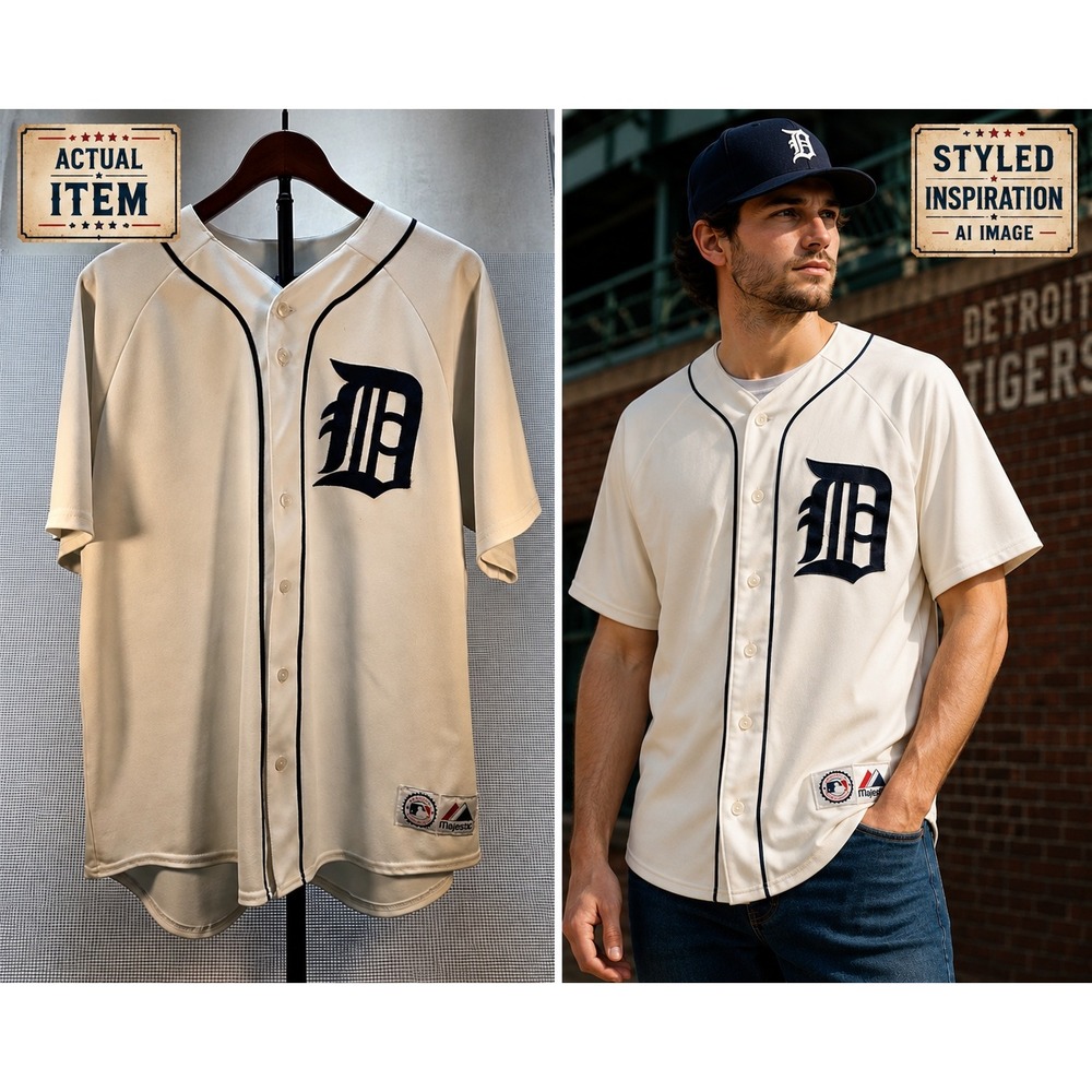 Majestic Detroit Tigers Jersey Mens MLB Baseball Vintage White XL Good Sporty